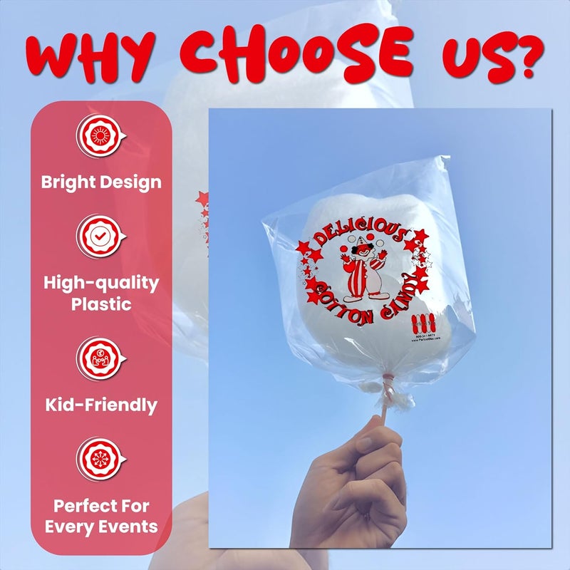 Perfectware Cotton Candy Bags with Clown Design. Includes Twist Ties- Pack of 100ct - Image 3